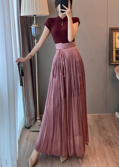 Mulberry Mandarin Collar Dress and Skirt Two Pieces Set Summer