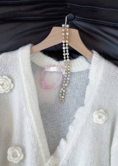 Loose Apricot V Neck Button Knit Cardigan Fall