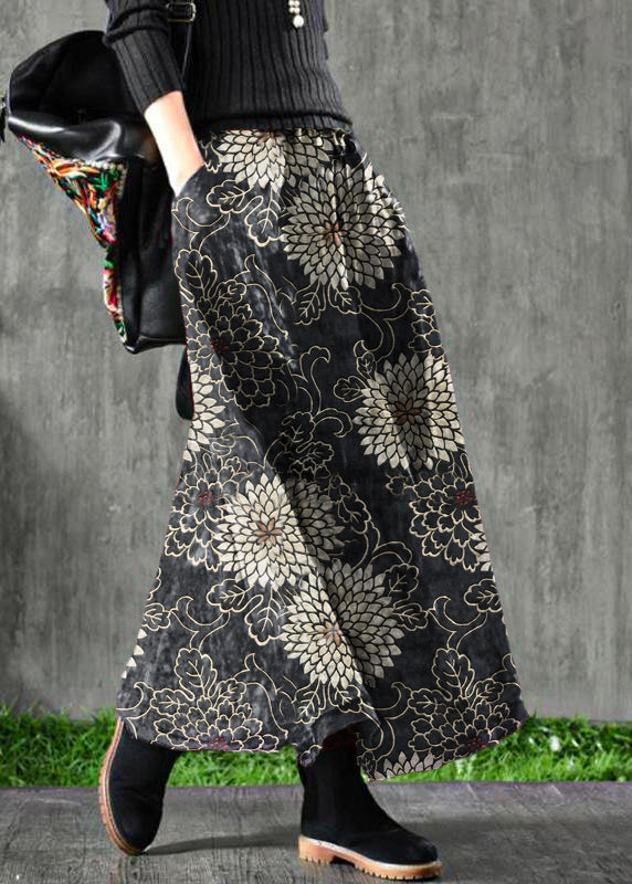 Velour Green Cashew Nuts Skirt Maxi Length