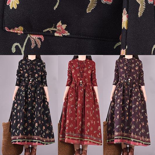 Drawstring Spring Tunics Black Print Art Dresses