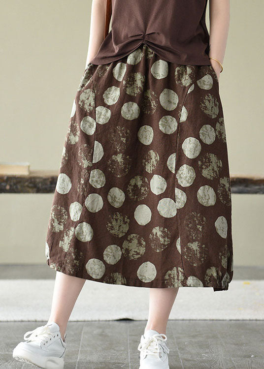 Chocolate Elastic Waist Pockets Linen Skirt Summer