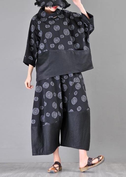 Organic Black Print Patchwork Cotton Linen Summer Shirt