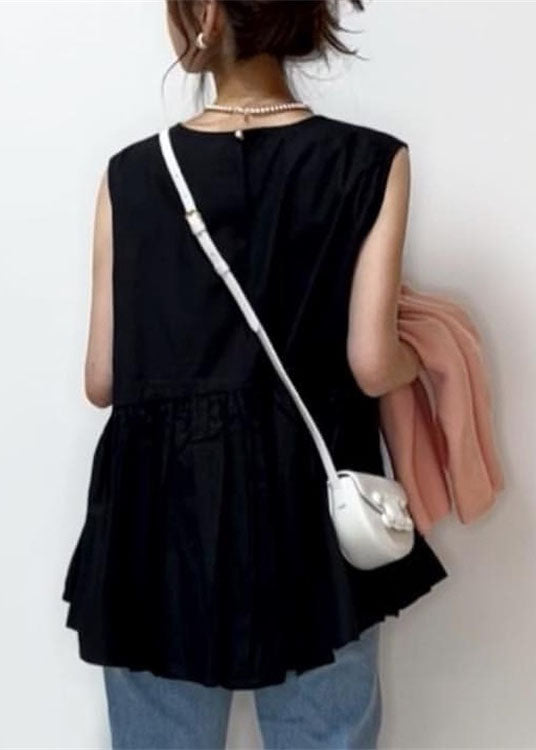 Simple Khaki O-neck Patchwork Exra Large Hem Cotton Tanks Sleeveless