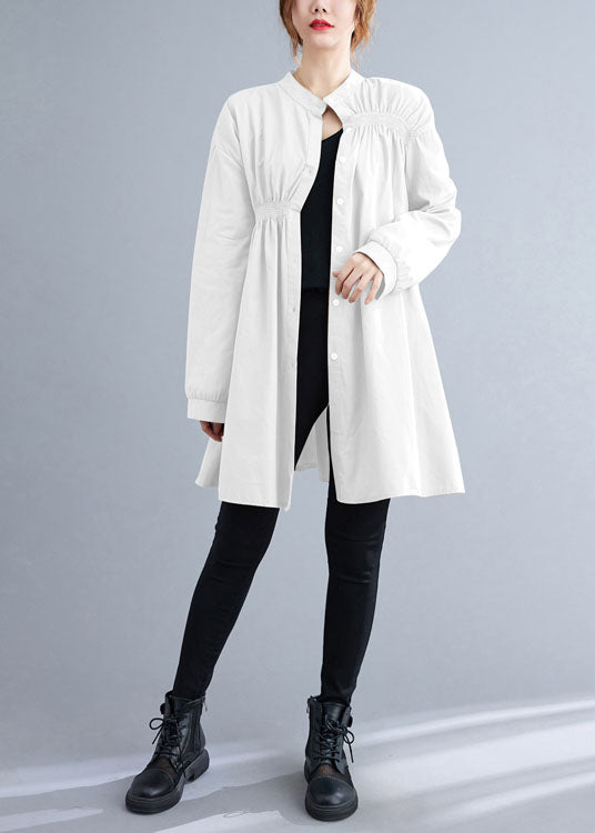White Stand Collar Button Wrinkled Fall Shirt Top Long Sleeve