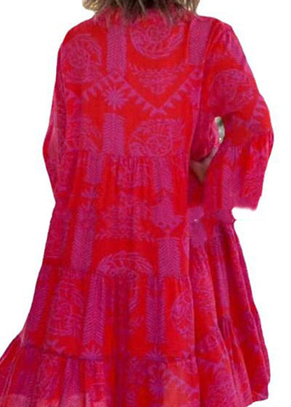 Red V Neck Print Maxi Dress Spring