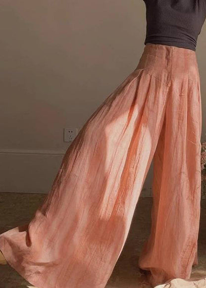 Orange High Waist Wrinkled Patchwork Cotton Wide Leg Pants Summer