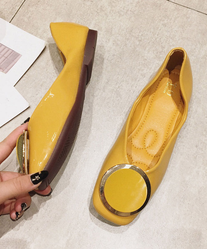 Yellow Faux Leather Splicing Flats Shoes
