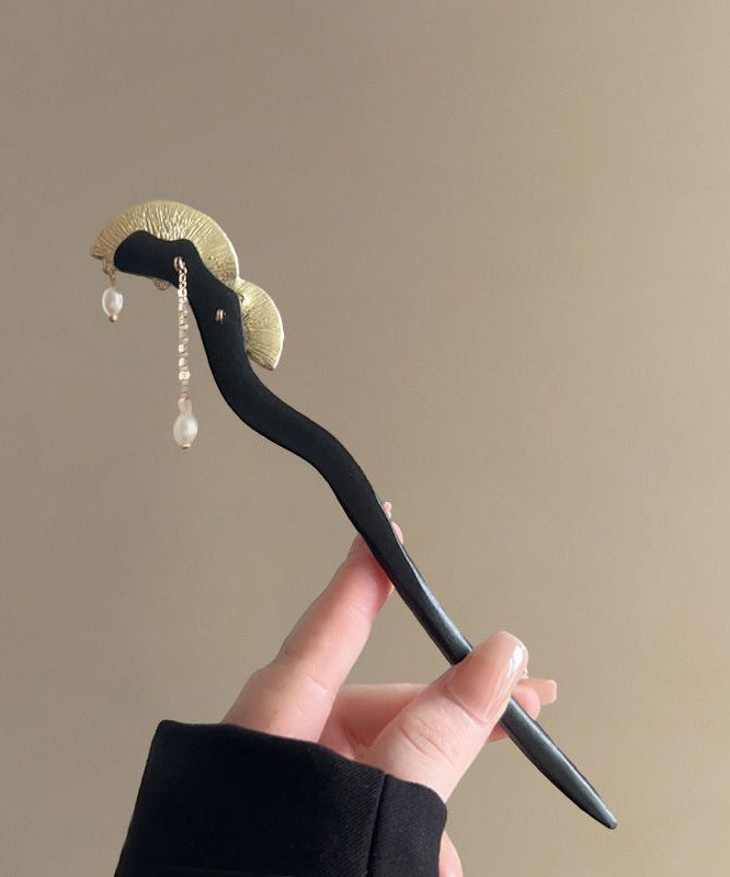 Handmade Black Sandalwood Pearl Tassel Hairpin