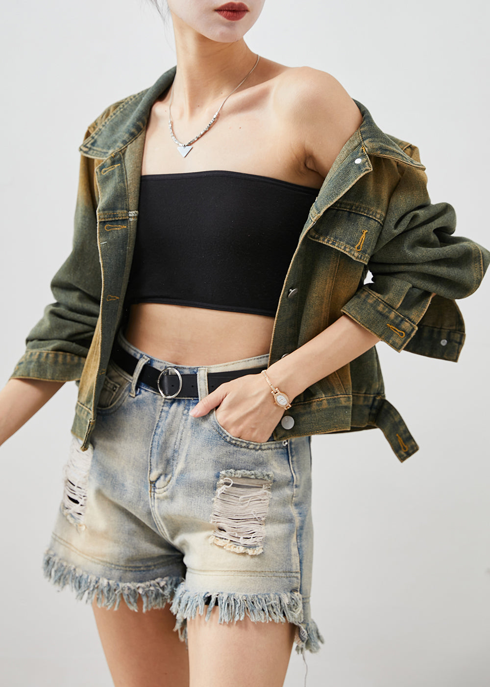 Blue Oversized Denim Short Coats Fall