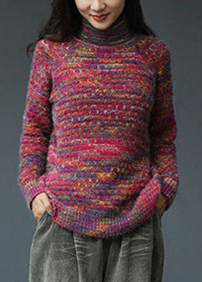 Red Turtleneck Fall Knit Sweaters