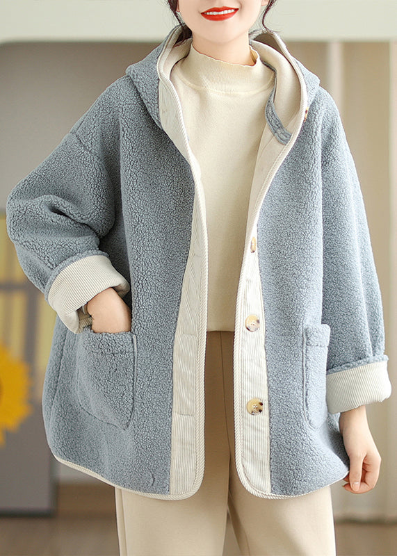 Apricot Hooded Pockets Patchwork Faux Fur Warm Fleece Coat Winter