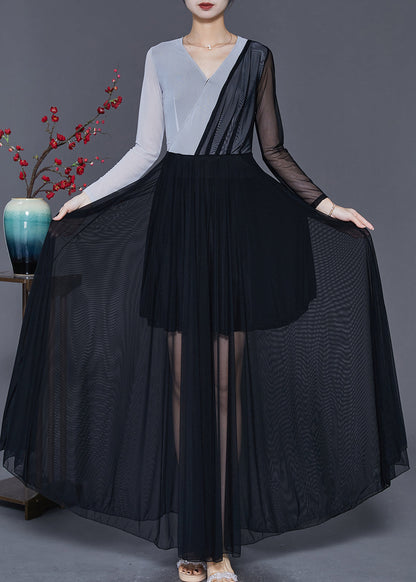 Colorblock Asymmetrical Patchwork Tulle Dress Spring