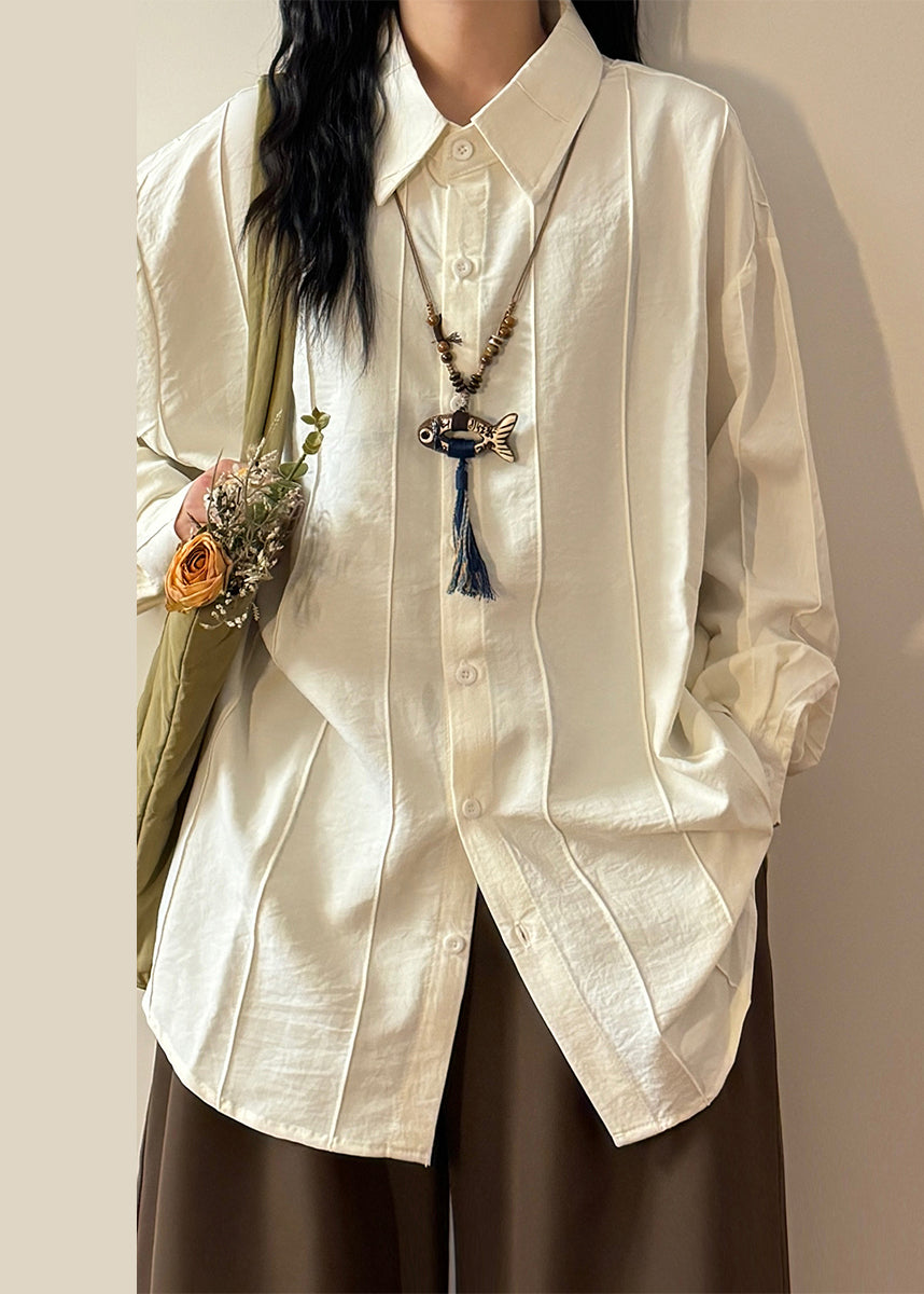 Loose White Peter Pan Collar Button Cotton Shirts Spring