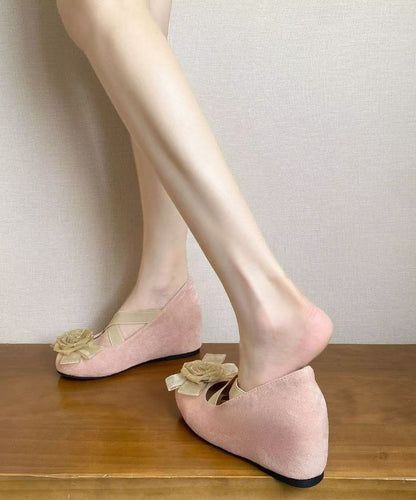 Pink Suede Cross Strap Splicing High Wedge Heels Shoes