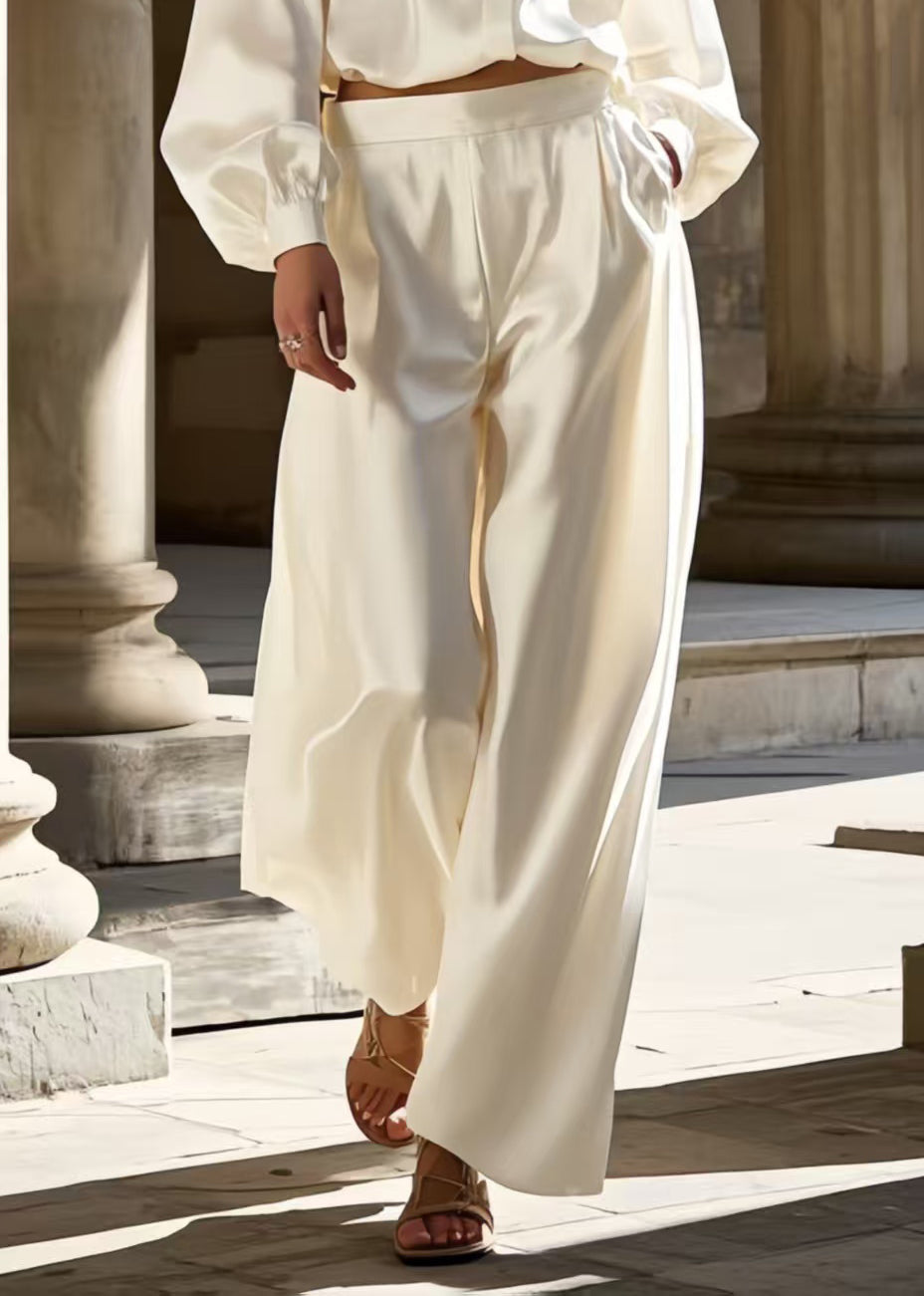 White Oversized Draping Ice Silk Two Pieces Set Spring