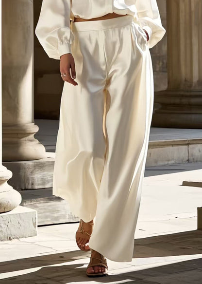 White Oversized Draping Ice Silk Two Pieces Set Spring