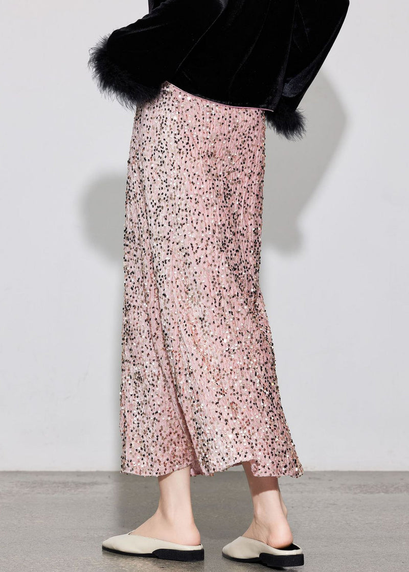 Stylish Purple Sequins Elastic Waist Silk Velvet Skirt Spring