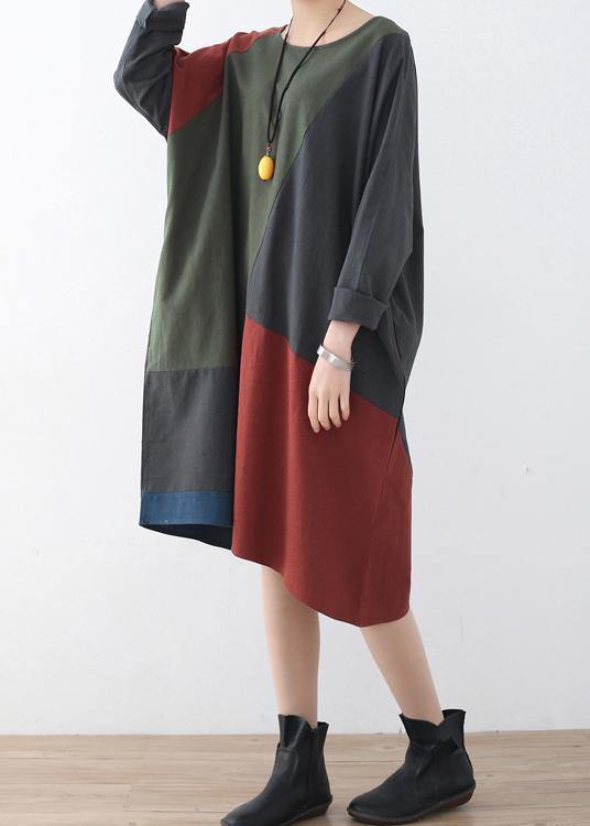 Spring National Style Retro Color Matching Cotton Dress