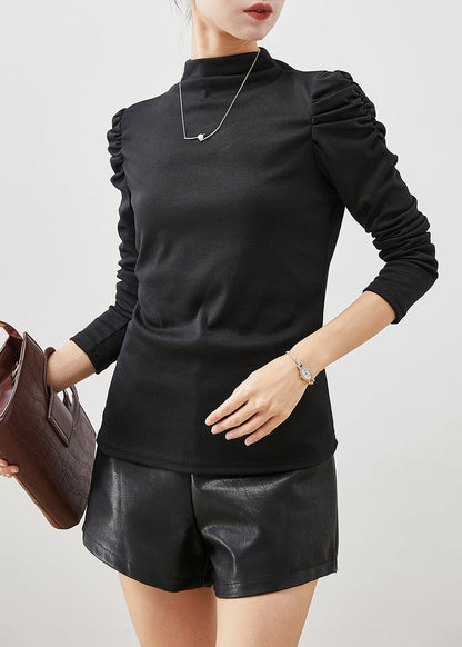 Black Puff Sleeve Silm Fit Cotton Top