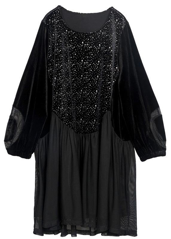 Black Patchwork Chiffon Summer Maxi Dresses