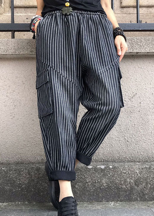Diy Black High Waist Striped Denim Harem Pants Spring