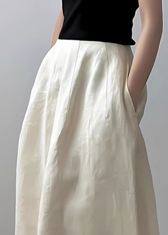 New Beige Pockets High Waist Cotton Skirts Summer