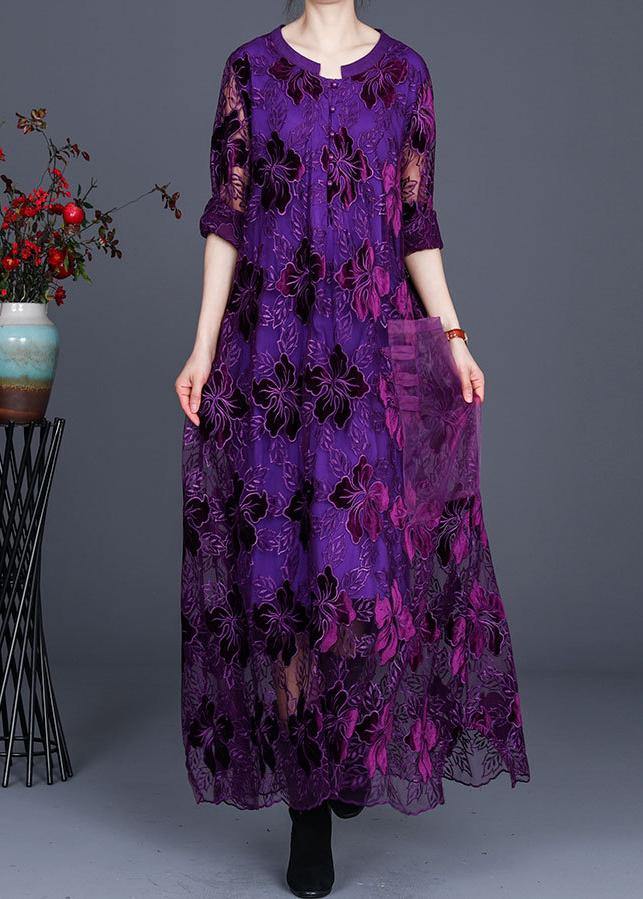 Purple Lace Maxi Dress Caftans Loose Dresses