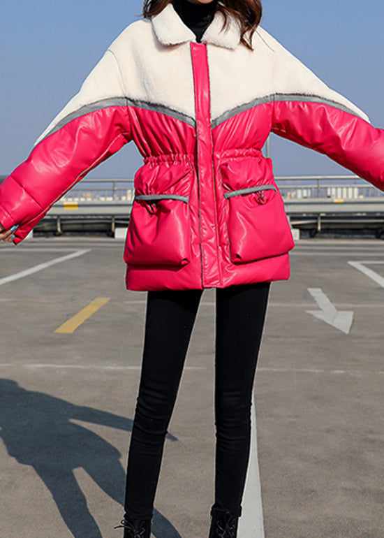 Black Drawstring Faux Fur Patchwork Duck Down Jacket in Winter