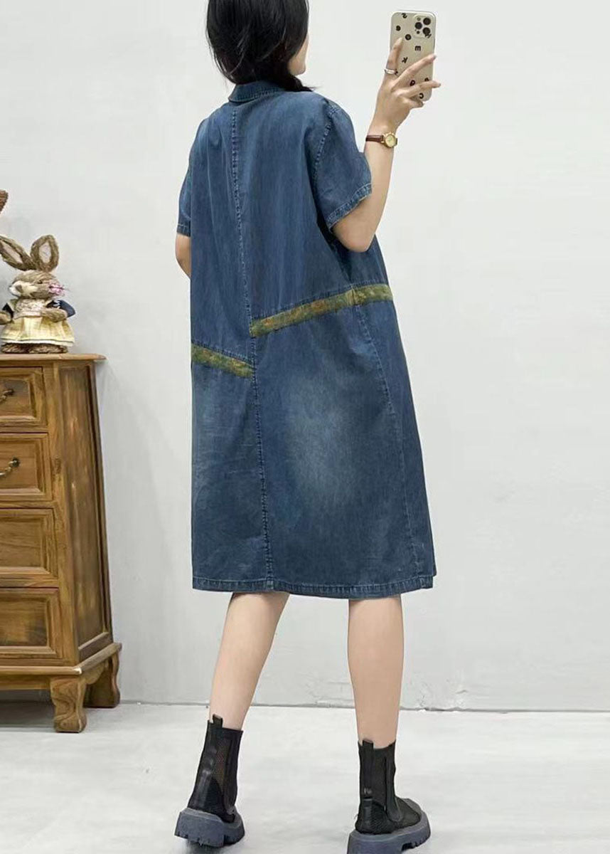 Blue Peter Pan Collar Patchwork Denim Dress Summer