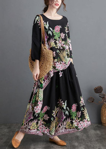 Black Print Suit Spring Large Top Wide Legged Pants Two Pieces