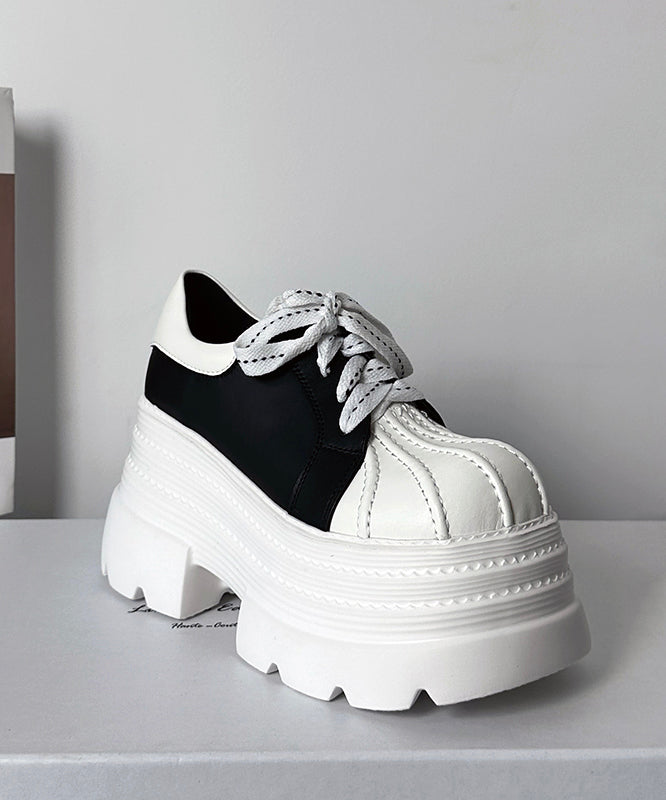 Black White Splicing Platform Loafer Shoes Lace Up