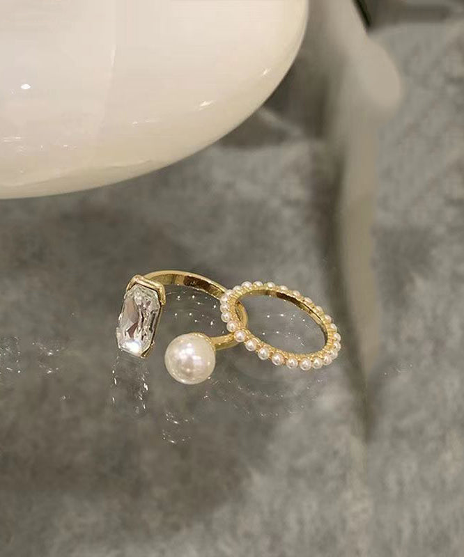 Diy Gold Rings Sterling Silver Alloy Pearl Rings Two Piece Set