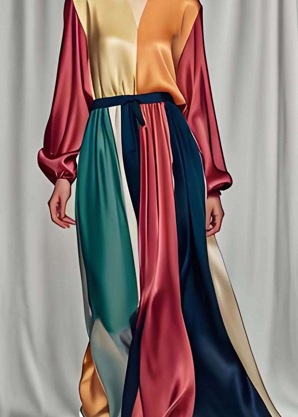 Handmade Colorblock Patchwork Silk Dress