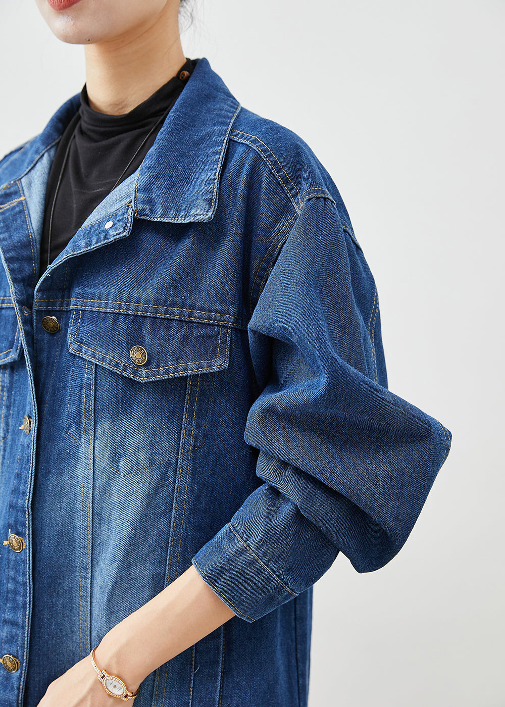 Blue Oversized Button Down Denim Trench Fall
