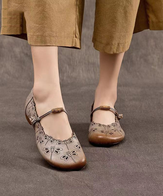 Handmade Cowhide Low Heel One Button Single Shoes