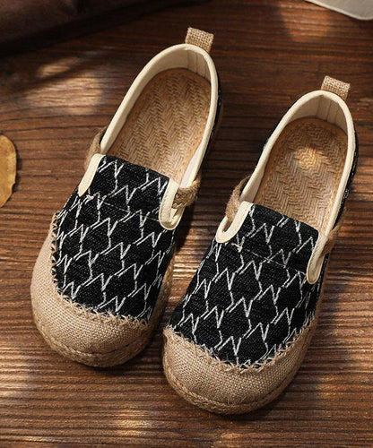 Splicing Flat Feet Shoes Beige Cotton Linen Fabric