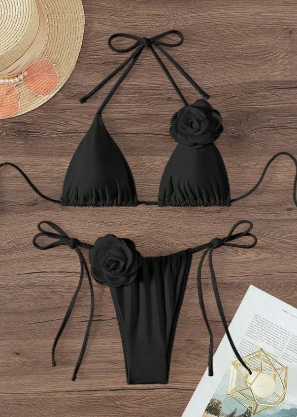 White Lace Up Bikini Swimsuit Set