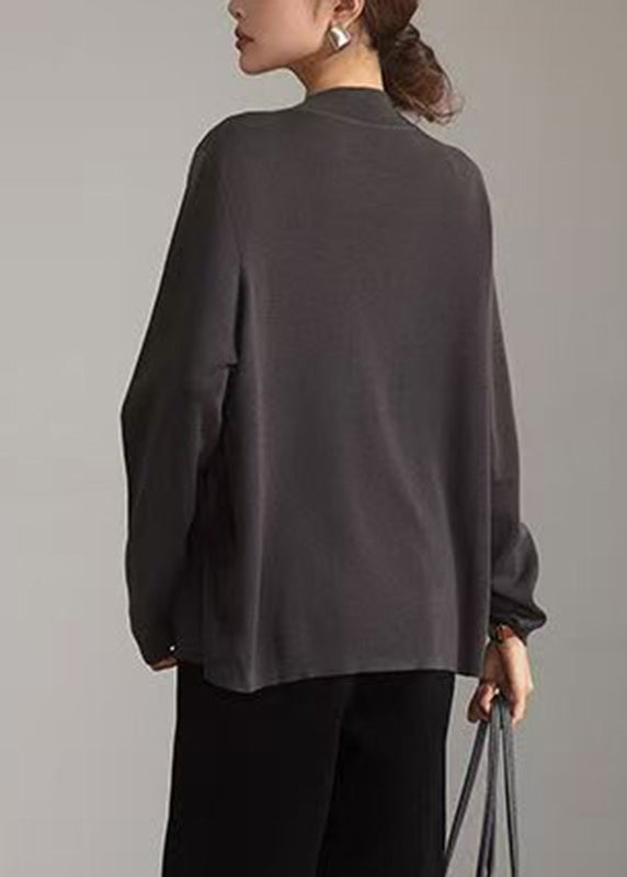 Grey O-neck Hollow Out Knit Top Spring