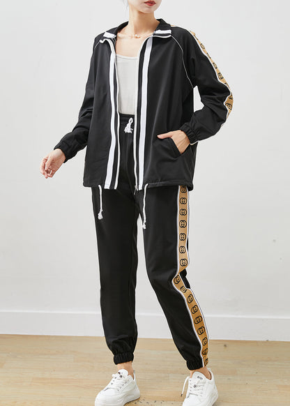 Black Oversized Patchwork Drawstring Cotton Sweatshirt