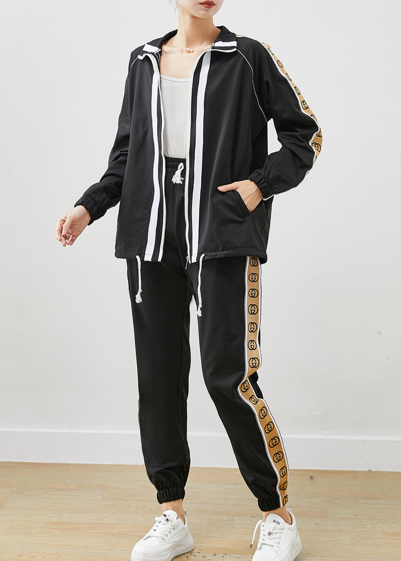 Black Oversized Patchwork Drawstring Cotton Sweatshirt