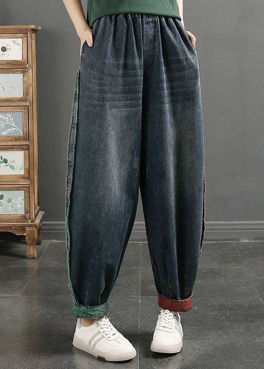Blue Pockets High Waist Beam Denim Pants Fall