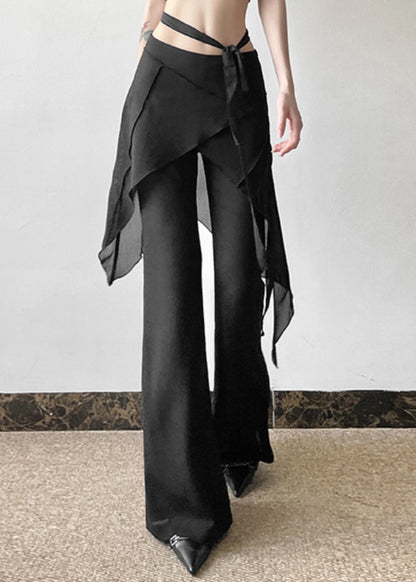 Stylish Black High Waist Patchwork Flared Trousers Summer