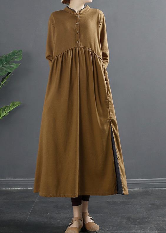 Brown Quilting Dresses Patchwork Cinched Dress