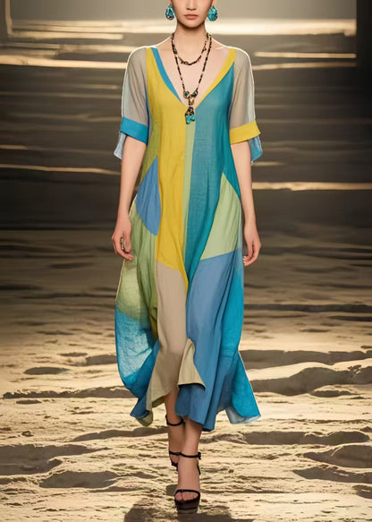 Multicolour Applique Asymmetrical Design Cotton Sundress Summer