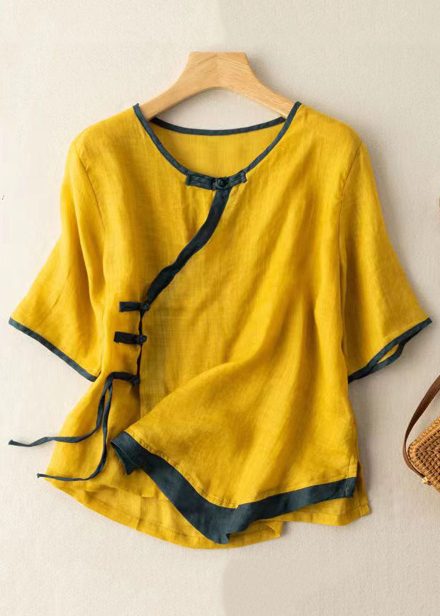 Pink Asymmetrical Button Patchwork Cotton Shirt Summer