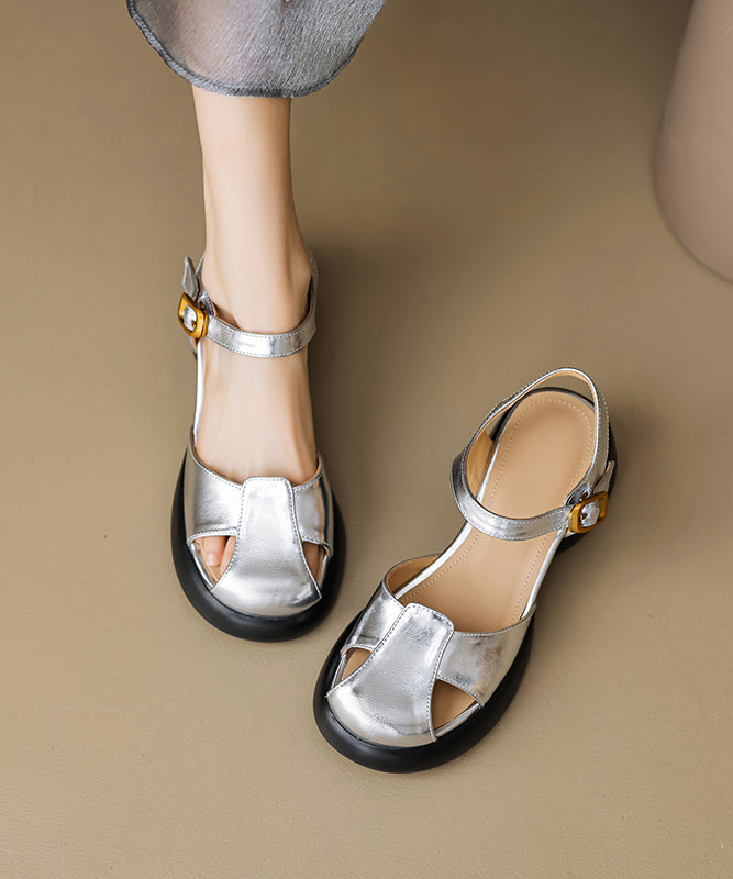 Boutique Splicing Chunky Sandals Yellow Sheepskin Buckle Strap