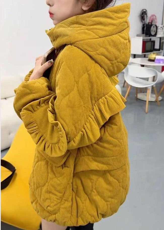 Yellow Ruffled Corduroy Fine Cotton Filled Jacket Winter