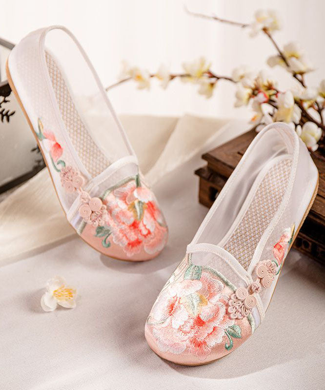 Pink Flat Shoes for Splicing Tulle Embroideried