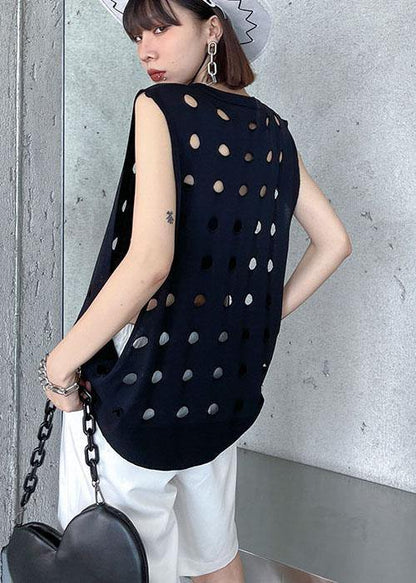 Black O Neck Hole Beach Cotton Vest