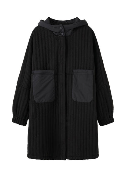 Dark Green Zippered Hooded Pockets Fine Cotton Filled Coat Winter